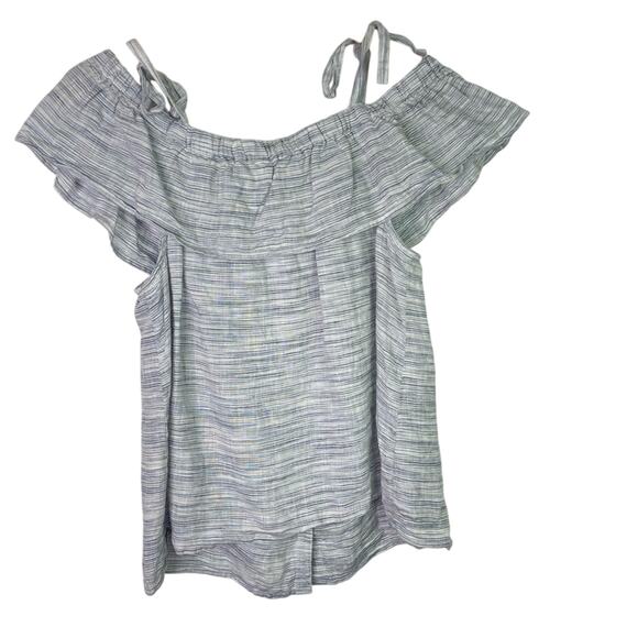 Lucky Brand Linen Striped Top Blue and White Medium - Picture 3 of 10